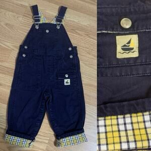 Vintage Gymboree 2002 Boys Nautical Sailboat Overalls 18-24M Navy Plaid